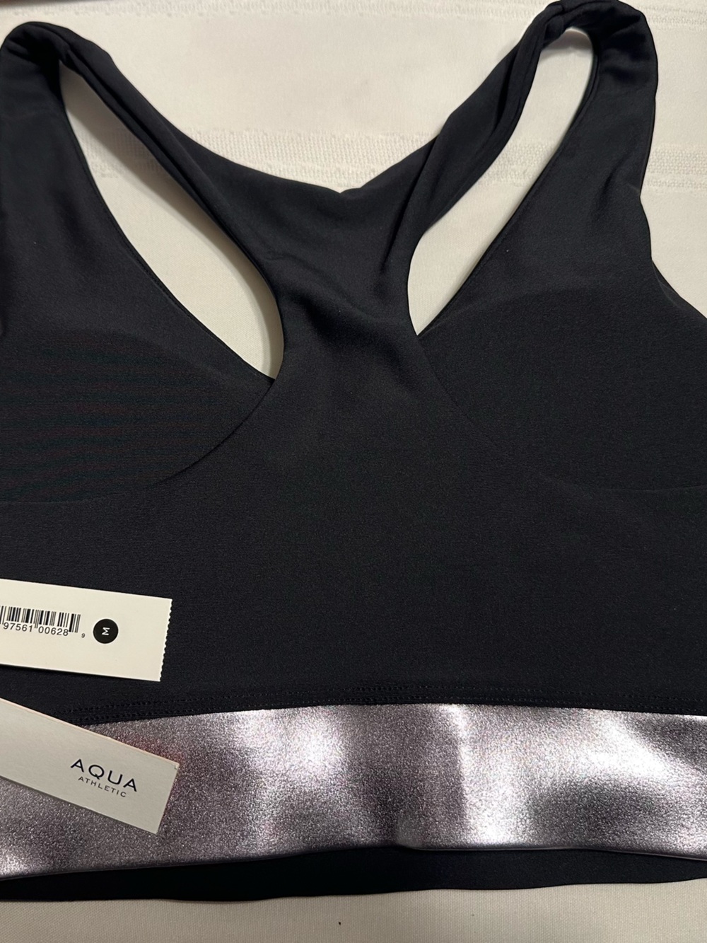 Aqua Athletic Sports Bra Women M Black Silver Racerback NWT